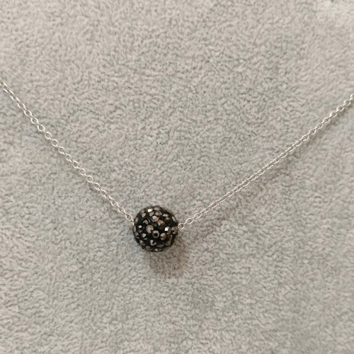 Handmade necklace with stainless steel chain in silver and sparkling pave-strass bead new