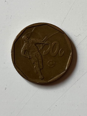 Νότια Αφρική νόμισμα 20 σεντς 2002 με ποδοσφαιριστή