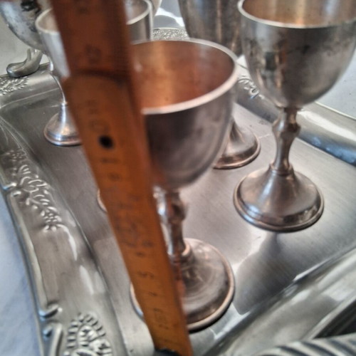 Vintage silver plated serving set with tray and 6 glasses used