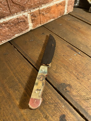 Old Cretan knife with mantinada used, with sheath, 24 cm