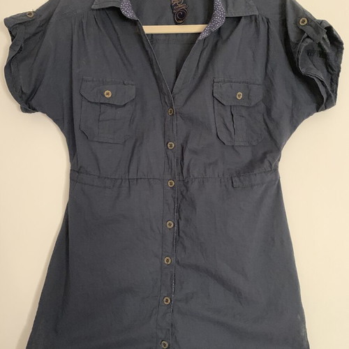 Bershka vintage cotton short sleeve shirt, blue, size S-M