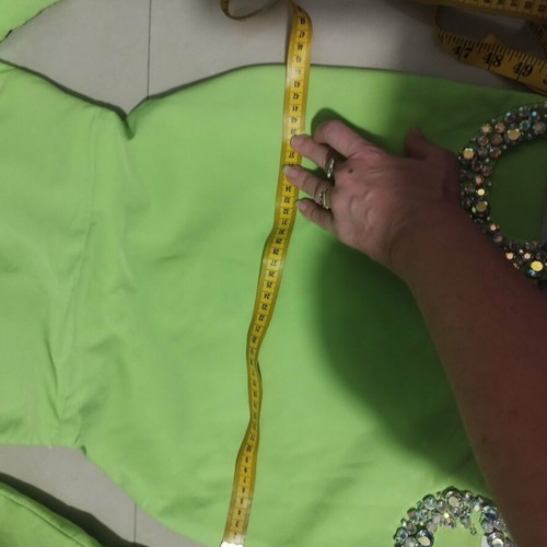 Evening dress by Irene Angelopoulos crepe with Swarovski embroidery, size XS-S, green, new