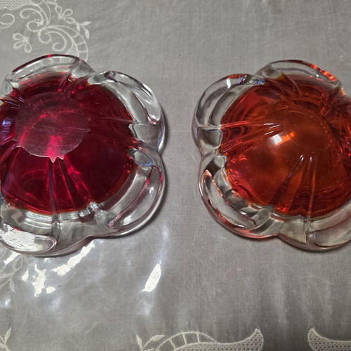 Red Italian Murano Glass Flower Ashtrays, 1980s