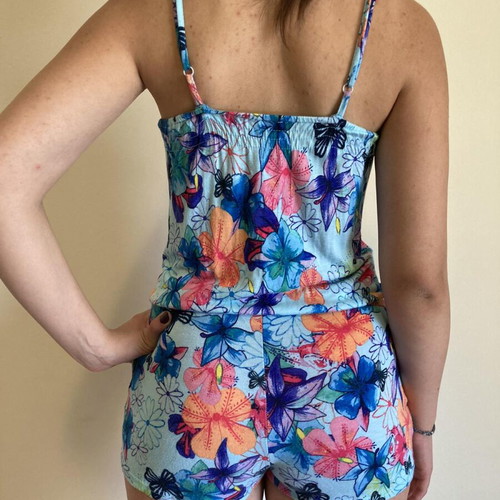 Floral mini romper like new, blue multicolor