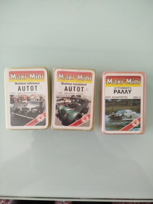 Maxi-Mini ASS vintage card games used, set of 3, rally cars