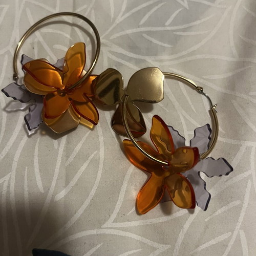 Parfois gold hoop earrings with multicolor flower charms