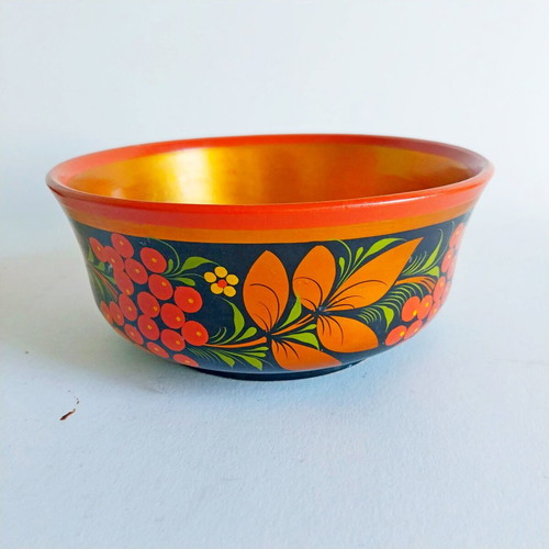 Vintage Khokhloma Hand-Painted Wooden Bowl and Cup Set like new