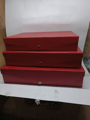 Storage boxes new, set of 3, red, thick cardboard