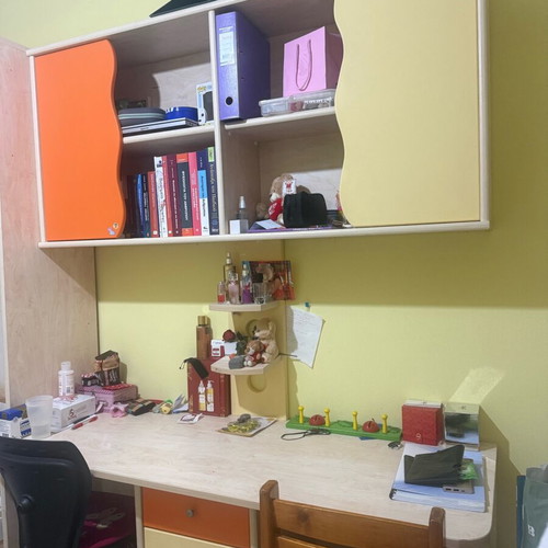Double Desk with Drawers and Shelves used