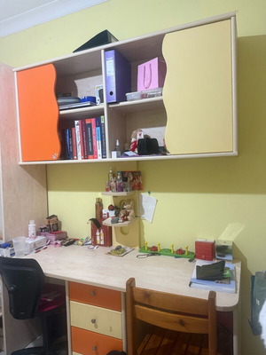 Double Desk with Drawers and Shelves used