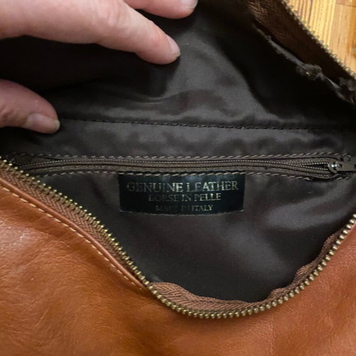 Leather crossbody bag camel brown used with envelope style