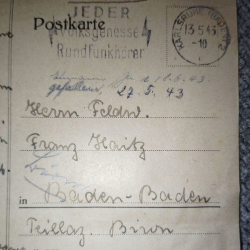 Feldpost 1942-1943 historical archive Franz Heitz new