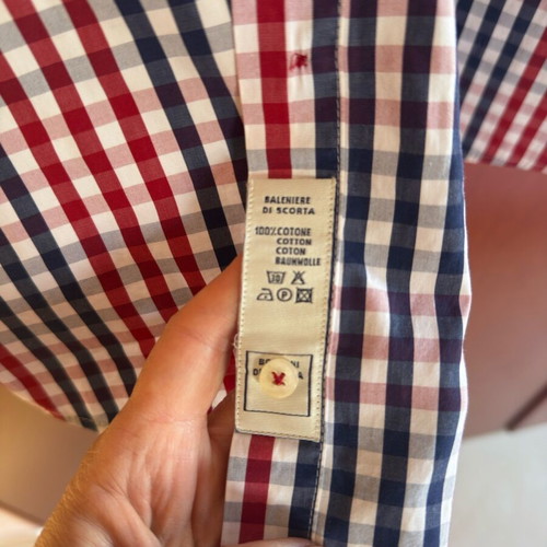 Checked men's shirt like new, size L, white and red