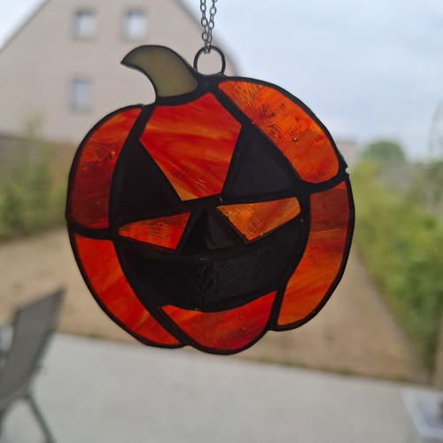 Halloween pumpkin stained glass suncatcher
