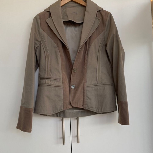 Y2K Vintage Two-Tone Cropped Blazer Size 40 New Beige Brown