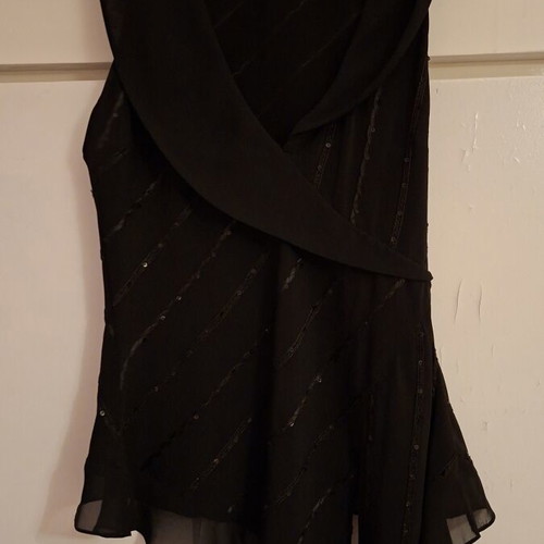 Fidele Black Evening Top with Sequins and Asymmetrical Hem like new