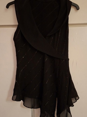 Fidele Black Evening Top with Sequins and Asymmetrical Hem like new
