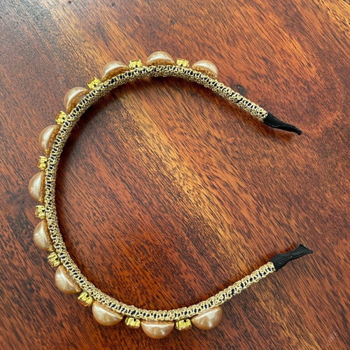 Hairband new with beige pearls and apricot faux crystals