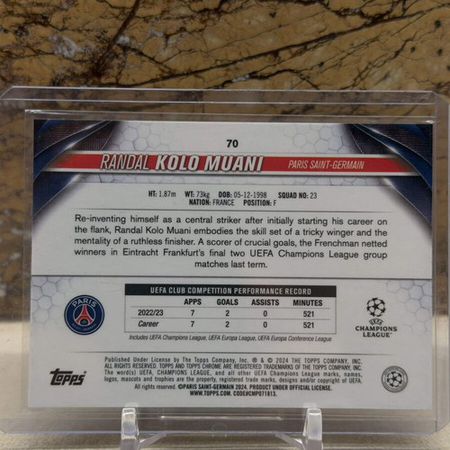 2024 Topps Chrome UCC ποδοσφαιρική κάρτα Randal Kolo Muani /150 μπλε γεωμετρικός ανακλαστήρας