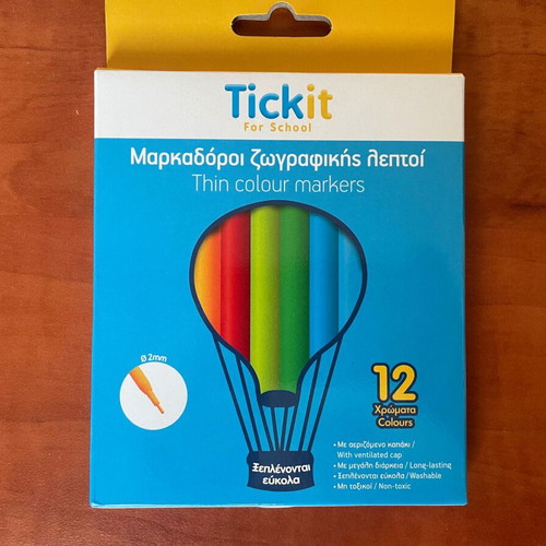 Tickit Thin Colour Markers pack of 12 new