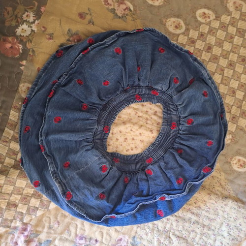 Baby denim skirt with embroidered ladybug design, like new