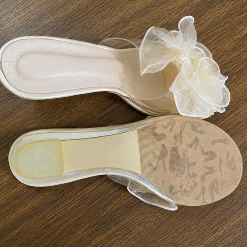 Beige sandals with transparent strap and fabric flower, size 41, used