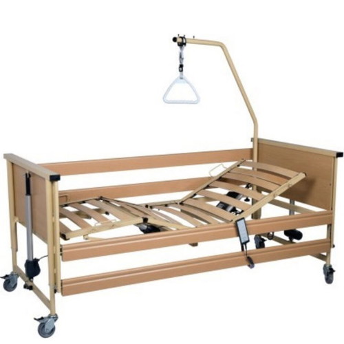 Electric hospital bed used with remote control and trapeze