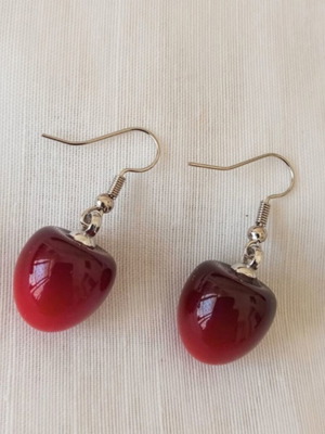 Red cherry-shaped dangle earrings, stainless steel hooks