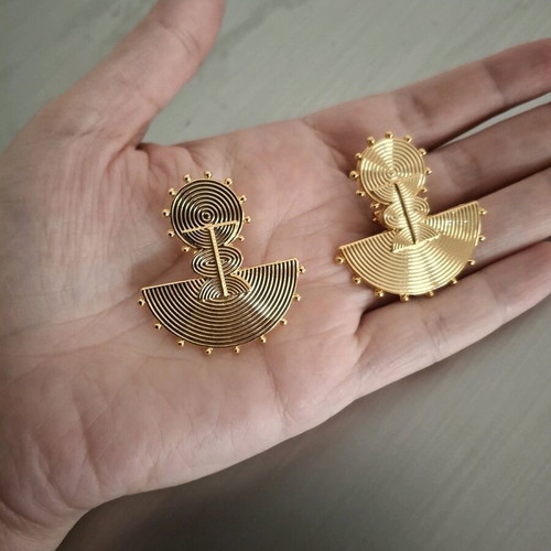 Set earrings with adjustable ring new, gold-colored