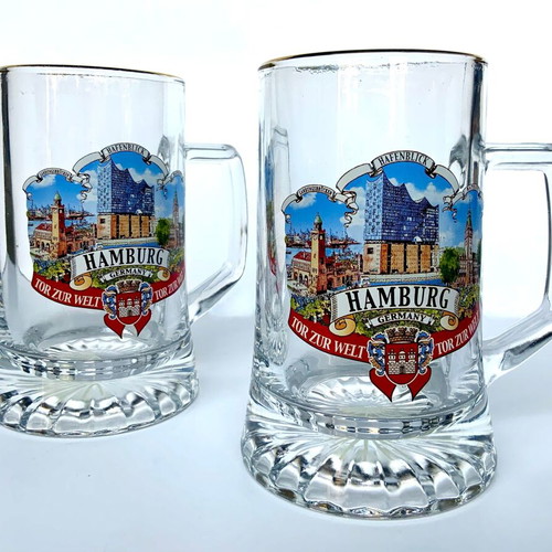 German Hamburg Beer Glass Mugs 0.5 Liter New Set of 2