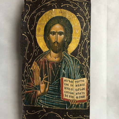 Religious icon on wood used 39 x 19 cm