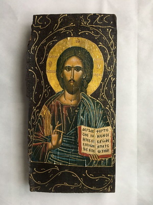Religious icon on wood used 39 x 19 cm