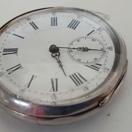 Men's pocket watch with open face, silver, used, circa 1900