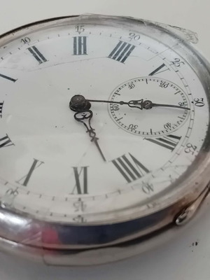 Men's pocket watch with open face, silver, used, circa 1900