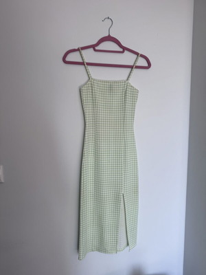 H&M Sexy Checked Dress with Slit XS Like New, Green and White