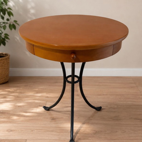 Wooden nightstand used with metal base and drawer