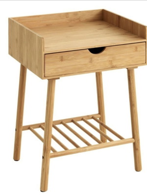 Nightstand Bamboo MDF solid wood with drawer, like new, 40x55x35cm