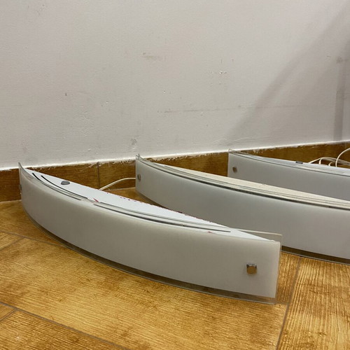 Set of 3 modern glass wall sconces used
