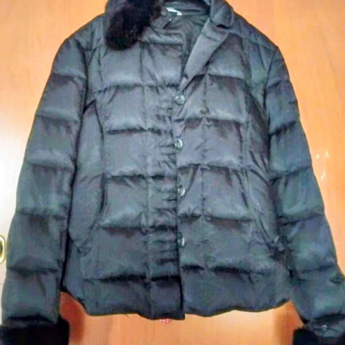 Stefanel Satin Jacket with Fur like new, black, size S