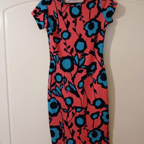 Fitted dress like new, size S-M, blue and pink
