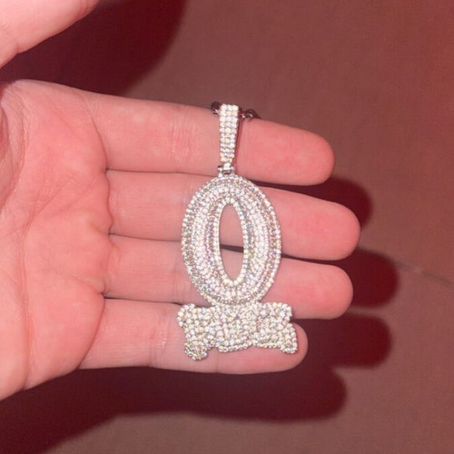 Iced Out O Block Pendant Necklace Silver Hip Hop Rope Chain