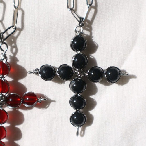 Gothic/grunge necklace with steel cross new, handmade