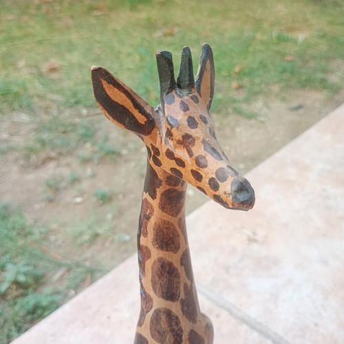 Vintage wooden giraffe figurine, 32 cm height
