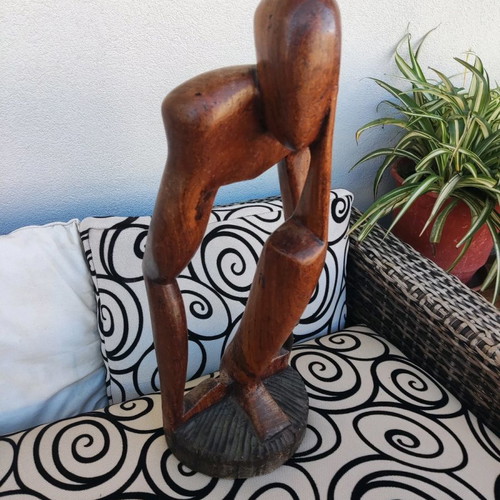 Wooden sculpture man thinking used, large handmade