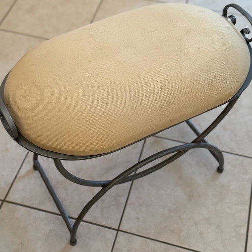 Stool with metal frame and fabric used, beige seat