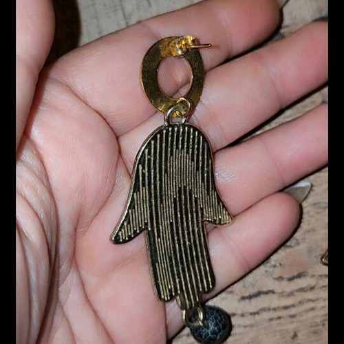 Hamsa earrings new with stone from Santorini volcano
