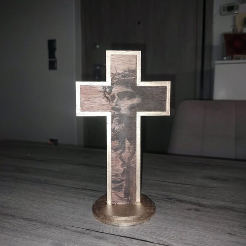 Wooden Cross with Jesus Christ Engraving, New
