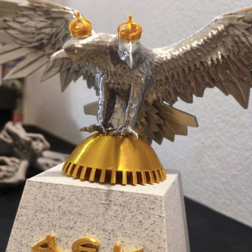AEK 3D printed double-headed eagle figurine, silver and gold