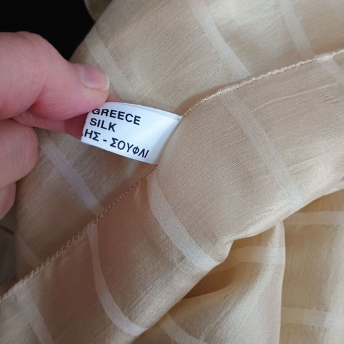 Women's long silk scarf used, beige soufli fabric
