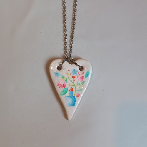 Handmade heart-shaped pendant made of polymer clay new